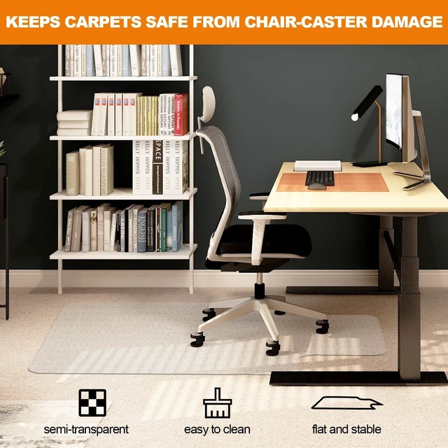 Alt view image 3 of 7 - Chair Mat for Carpet- Low Pile (1/4" Thick) Carpet Protector for Office Gaming Computer Desk Chair. Heavy Duty Desk Chair Mat for Carpeted Floors, Semi Transparent (with Lip (Thickened)