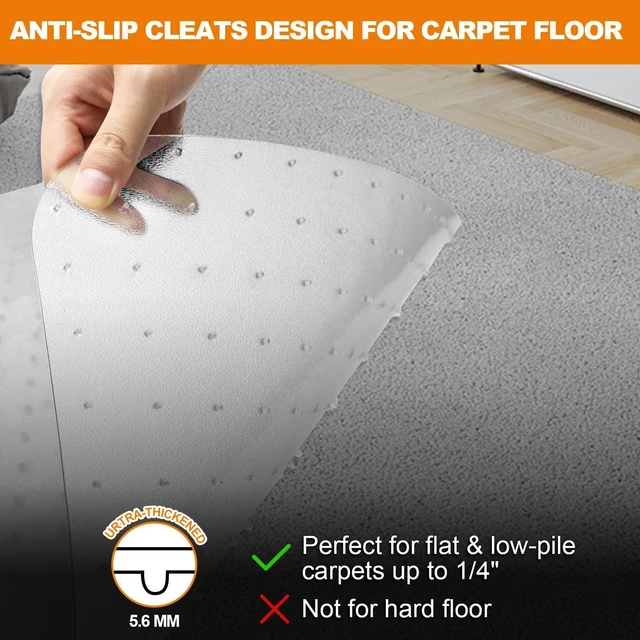 Alt view image 5 of 7 - Chair Mat for Carpet- Low Pile (1/4" Thick) Carpet Protector for Office Gaming Computer Desk Chair. Heavy Duty Desk Chair Mat for Carpeted Floors, Semi Transparent (with Lip (Thickened)