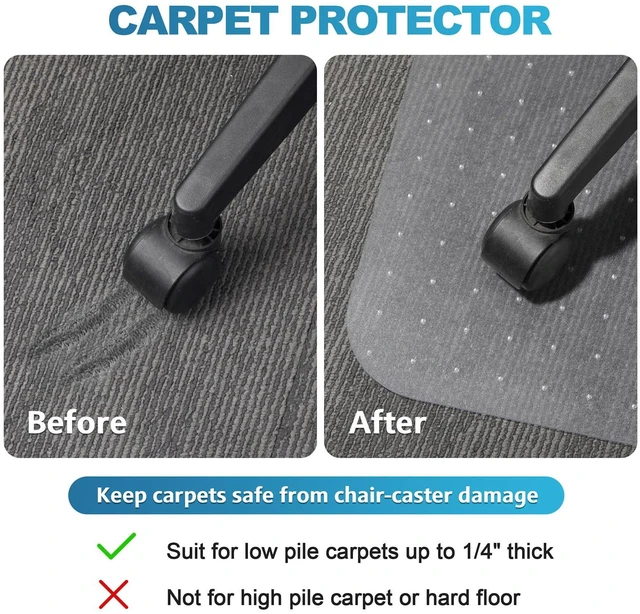 Alt view image 4 of 7 - Thickened Chair Mat for Carpet - 47X 35.5 Heavy Duty Office Chair Mat for Low-Pile Carpeted Floors. Carpet Protector for Office Computer Desk Chair. Easy Rolling, Clear