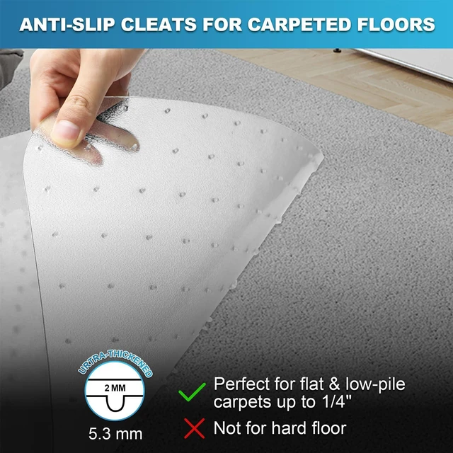 Alt view image 5 of 7 - Thickened Chair Mat for Carpet - 47X 35.5 Heavy Duty Office Chair Mat for Low-Pile Carpeted Floors. Carpet Protector for Office Computer Desk Chair. Easy Rolling, Clear