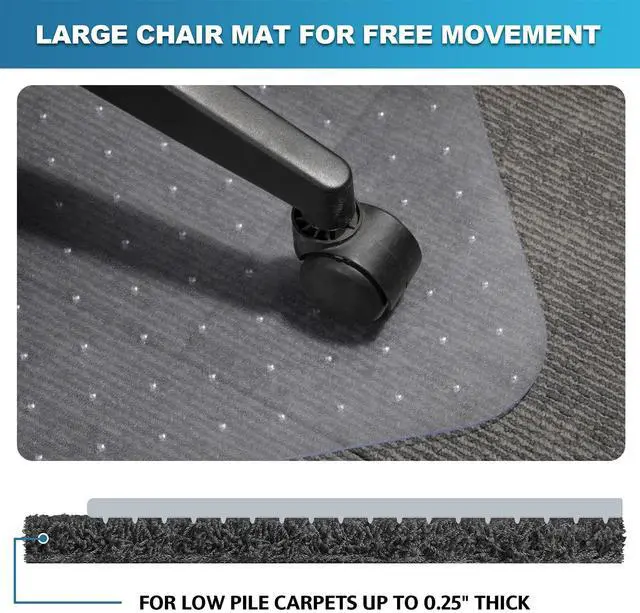 Alt view image 6 of 7 - Thickened Chair Mat for Carpet - 47X 35.5 Heavy Duty Office Chair Mat for Low-Pile Carpeted Floors. Carpet Protector for Office Computer Desk Chair. Easy Rolling, Clear