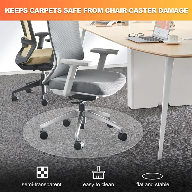 Alt view image 2 of 7 - Chair Mat for Carpet- Low Pile (1/4" Thick) Carpet Protector for Office Gaming Computer Desk Chair. Heavy Duty Desk Chair Mat for Carpeted Floors, Semi Transparent (Round-39in)