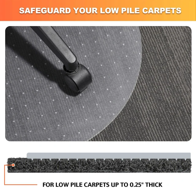 Alt view image 4 of 7 - Chair Mat for Carpet- Low Pile (1/4" Thick) Carpet Protector for Office Gaming Computer Desk Chair. Heavy Duty Desk Chair Mat for Carpeted Floors, Semi Transparent (Round-39in)