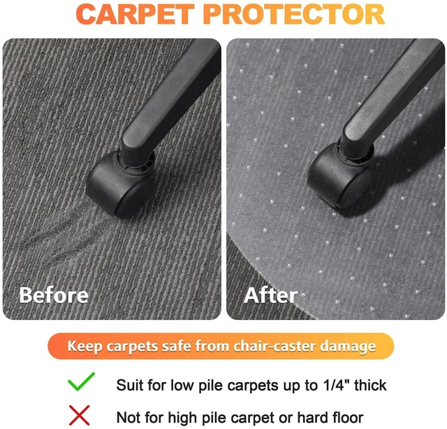 Alt view image 5 of 7 - Chair Mat for Carpet- Low Pile (1/4" Thick) Carpet Protector for Office Gaming Computer Desk Chair. Heavy Duty Desk Chair Mat for Carpeted Floors, Semi Transparent (Round-39in)