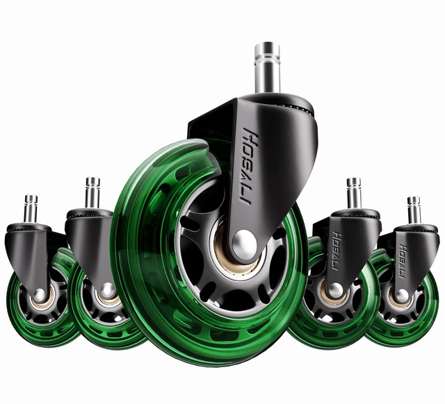 Main image of Office Rubber Chair Wheels Replacement, 3 Inch Heavy-Duty Computer Desk Casters Wheel, Quiet & Smooth Rolling for All Floors, Set of 5, Green