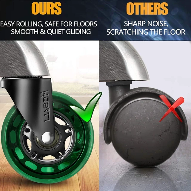 Alt view image 6 of 6 - Office Rubber Chair Wheels Replacement, 3 Inch Heavy-Duty Computer Desk Casters Wheel, Quiet & Smooth Rolling for All Floors, Set of 5, Green