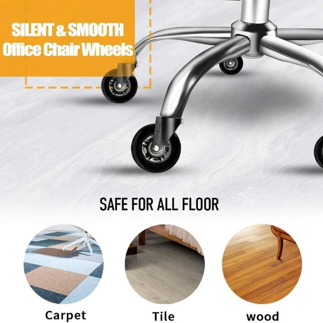 Alt view image 2 of 6 - Office Chair Wheels Replacement, Rubber Chairs Casters for Hardwood & Carpet Floors, 3 Inch Computer Desk Caster Wheel Set of 5, Black