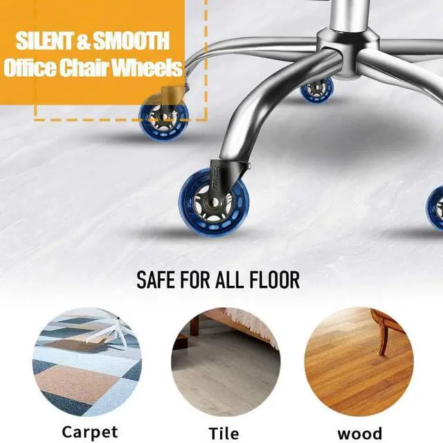 Alt view image 2 of 6 - Office Chair Wheels, 3 Inch Desk Chair Replacement Rubber Wheel, Safe for Hardwood Floors Gaming Chair Casters Smooth & Silence Gliding, Set of 5, Blue