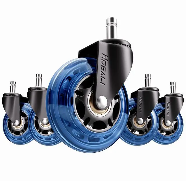 Main image of Office Chair Wheels, 3 Inch Desk Chair Replacement Rubber Wheel, Safe for Hardwood Floors Gaming Chair Casters Smooth & Silence Gliding, Set of 5, Blue