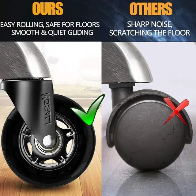 Alt view image 6 of 6 - Office Chair Wheels Replacement, Rubber Chairs Casters for Hardwood & Carpet Floors, 3 Inch Computer Desk Caster Wheel Set of 5, Black