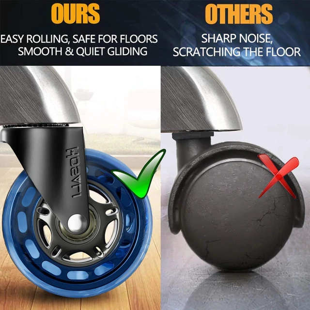 Alt view image 6 of 6 - Office Chair Wheels, 3 Inch Desk Chair Replacement Rubber Wheel, Safe for Hardwood Floors Gaming Chair Casters Smooth & Silence Gliding, Set of 5, Blue