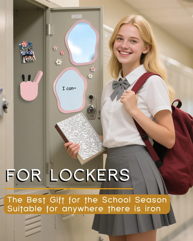 Alt view image 3 of 7 - 13 pcs Girls Pink Locker Accessories, Locker Decorations Including Mirrors, whiteboards, Magnets and organizing Supplies. Ideal for Back-to-School Essentials and The Office (13 pcs-Pink)