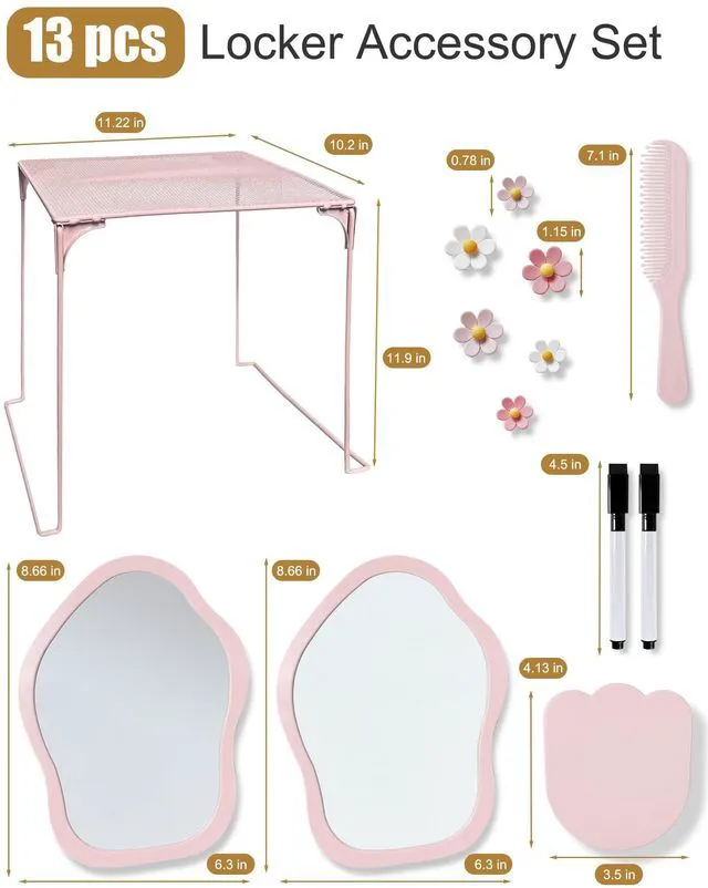 Alt view image 4 of 7 - 13 pcs Girls Pink Locker Accessories, Locker Decorations Including Mirrors, whiteboards, Magnets and organizing Supplies. Ideal for Back-to-School Essentials and The Office (13 pcs-Pink)