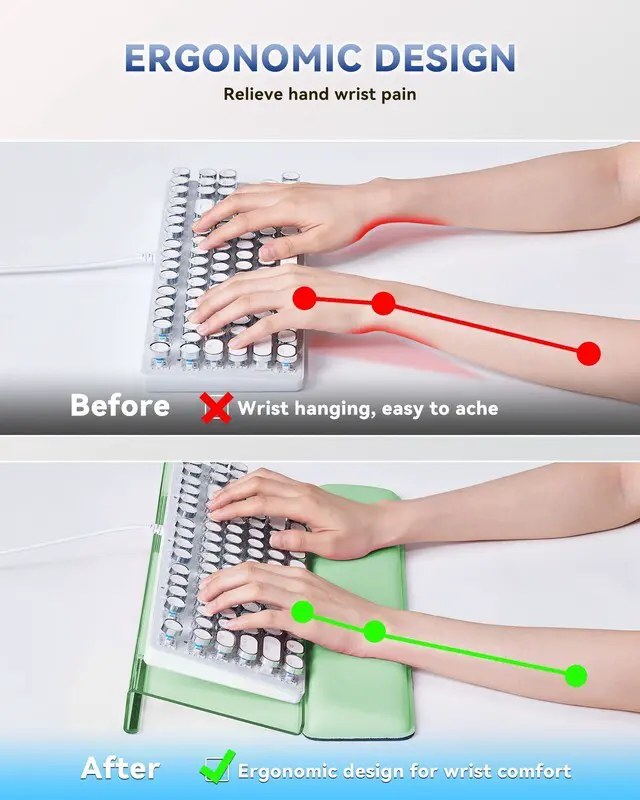 Alt view image 2 of 6 - Computer Keyboard Wrist Rest, Keyboard Riser Stand for Desktop Green, Ergonomic Acrylic Keyboard Holder, Non-slip Wrist Pad, Pain Relief for Typing, Multiple Colors