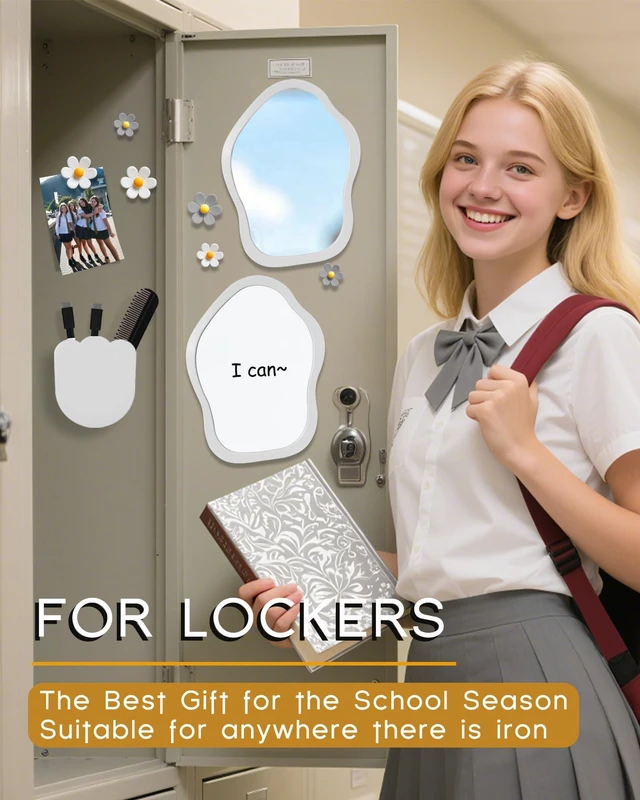 Alt view image 3 of 6 - 13 pcs Girls Locker Accessories, Locker Decorations Including Mirrors, whiteboards, Magnets and organizing Supplies. Ideal for Back-to-School Essentials and The Office (13 pcs-Light Gray)