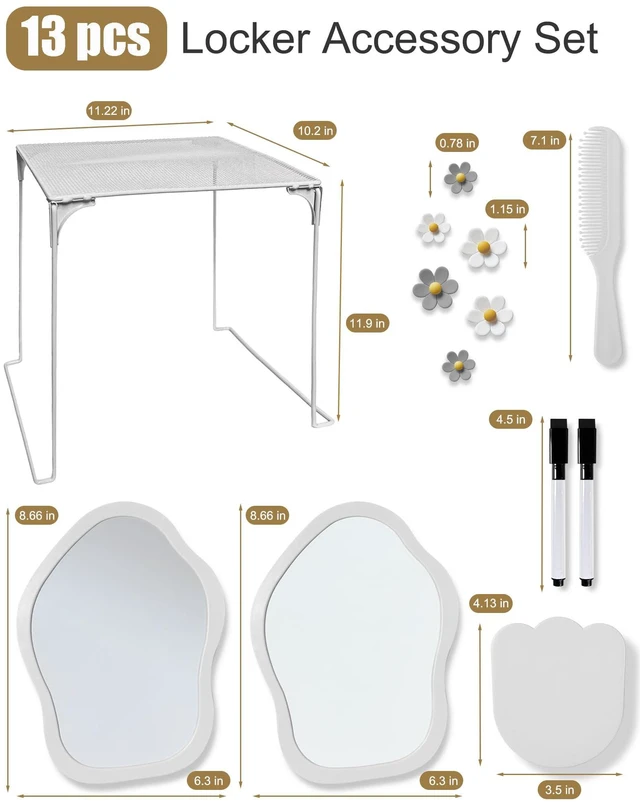 Alt view image 6 of 6 - 13 pcs Girls Locker Accessories, Locker Decorations Including Mirrors, whiteboards, Magnets and organizing Supplies. Ideal for Back-to-School Essentials and The Office (13 pcs-Light Gray)