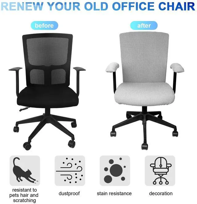 Alt view image 4 of 7 - 8 Pcs Office Chair Covers Stretchable Armrest Seat,XL,Silver Grey Universal Fit Office Desk Chairs, Protective Seat Backrest Slipcovers, Stretchable Prevent Wear, Easy Install for Rotating