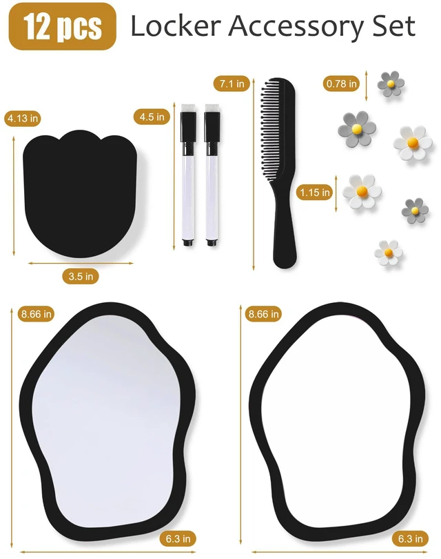 Alt view image 6 of 7 - 13 pcs Girls Locker Accessories, Locker Decorations Including Mirrors, whiteboards, Magnets and organizing Supplies. Ideal for Back-to-School Essentials and The Office (13 pcs-Black)