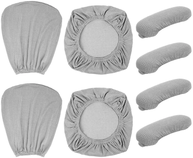 Alt view image 7 of 7 - 8 Pcs Office Chair Covers Stretchable Armrest Seat,XL,Silver Grey Universal Fit Office Desk Chairs, Protective Seat Backrest Slipcovers, Stretchable Prevent Wear, Easy Install for Rotating