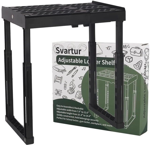 Main image of Locker Shelf for School Locker Adjustable Height and Width, Locker Organizer Shelf Stackable Locker Tools for Gym Lockers, Office, Back to School Essentials, Black