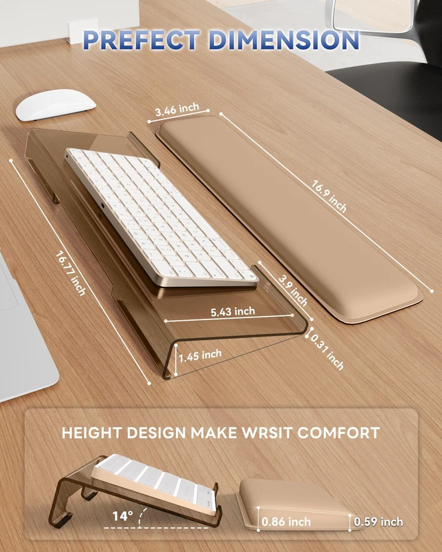 Alt view image 6 of 7 - Computer Keyboard Wrist Rest, Keyboard Riser Stand for Desktop Coffee, Ergonomic Acrylic Keyboard Holder, Non-slip Wrist Pad, Pain Relief for Typing, Multiple Colors