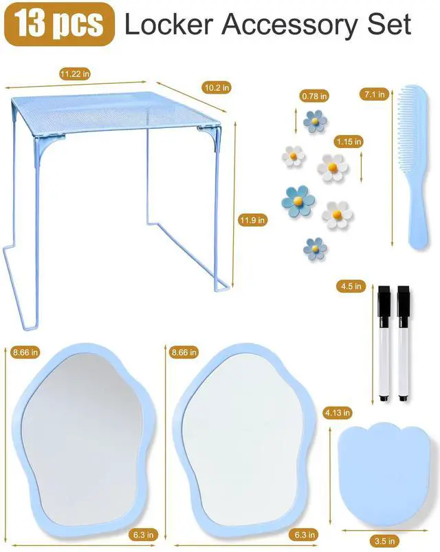 Alt view image 5 of 7 - 13 pcs Girls Blue Locker Accessories, Locker Decorations Including Mirrors, whiteboards, Magnets and organizing Supplies. Ideal for Back-to-School Essentials and The Office (13 pcs-Blue)
