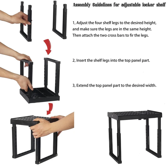Alt view image 6 of 7 - Locker Shelf for School Locker Adjustable Height and Width, Locker Organizer Shelf Stackable Locker Tools for Gym Lockers, Office, Back to School Essentials, Black