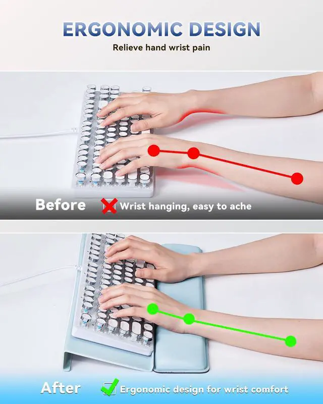 Alt view image 3 of 7 - Computer Keyboard Wrist Rest, Keyboard Riser Stand for Desktop Blue, Ergonomic Acrylic Keyboard Holder, Non-slip Wrist Pad, Pain Relief for Typing, Multiple Colors