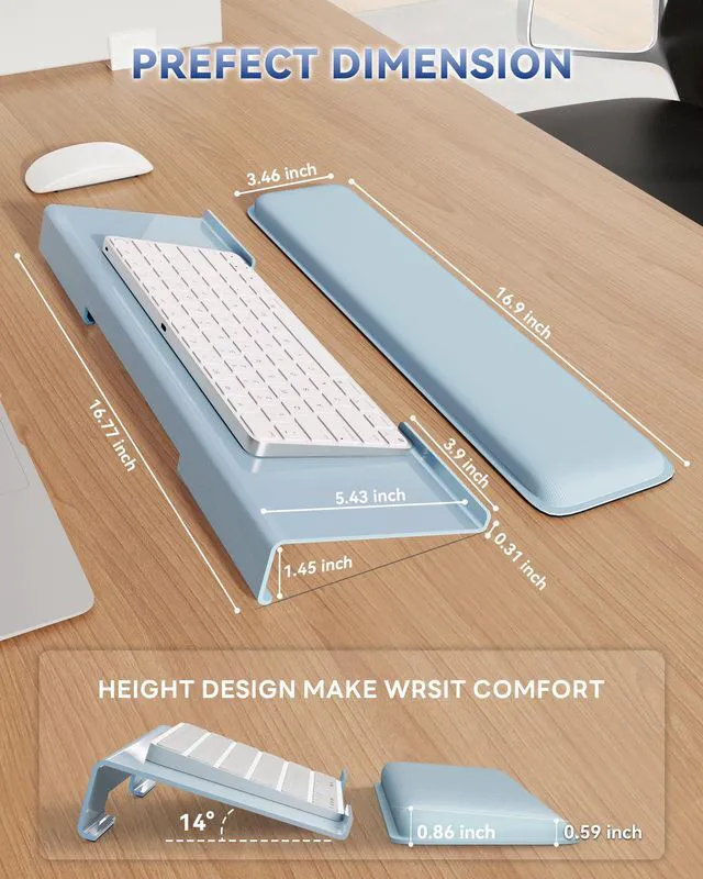 Alt view image 6 of 7 - Computer Keyboard Wrist Rest, Keyboard Riser Stand for Desktop Blue, Ergonomic Acrylic Keyboard Holder, Non-slip Wrist Pad, Pain Relief for Typing, Multiple Colors