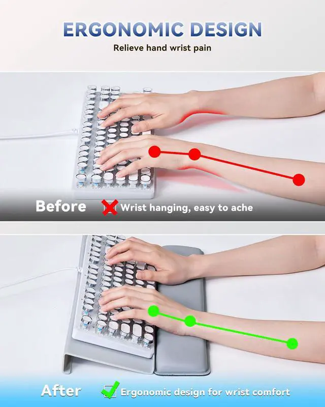 Alt view image 3 of 7 - Computer Keyboard Wrist Rest, Keyboard Riser Stand for Desktop Gray, Ergonomic Acrylic Keyboard Holder, Non-slip Wrist Pad, Pain Relief for Typing, Multiple Colors