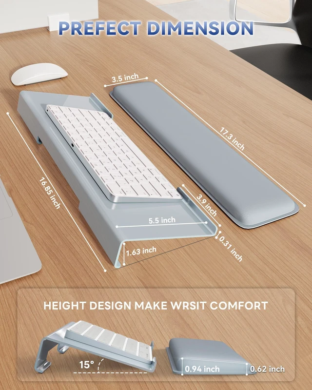 Alt view image 6 of 7 - Computer Keyboard Wrist Rest, Keyboard Riser Stand for Desktop Gray, Ergonomic Acrylic Keyboard Holder, Non-slip Wrist Pad, Pain Relief for Typing, Multiple Colors