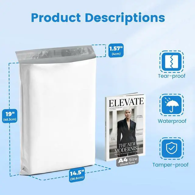 Alt view image 2 of 7 - Large Poly Mailers 14.5x19 Inch 400PC Shipping Bags for Business Bulk Self Seal Mailers Poly Bags for Clothes Waterproof Shipping Envelopes Mailing Package Bags for E-commerce Sellers White