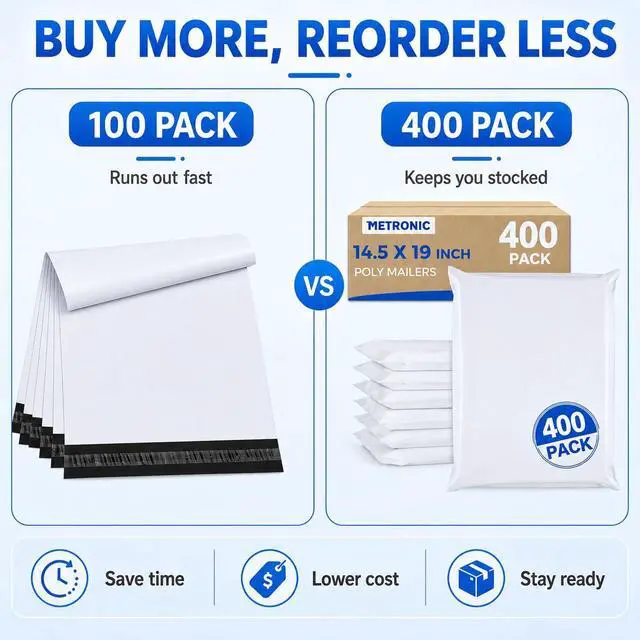 Alt view image 6 of 7 - Large Poly Mailers 14.5x19 Inch 400PC Shipping Bags for Business Bulk Self Seal Mailers Poly Bags for Clothes Waterproof Shipping Envelopes Mailing Package Bags for E-commerce Sellers White