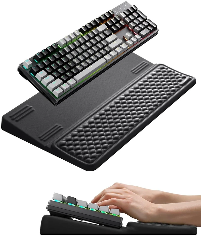 Main image of Extra-Large Wrist Rest with Keyboard Stand, Ergonomic Wrist Support Pad, Soft Memory Foam Wrist Cushion for Mechanical 100% Full-Size Keyboard, Carpal Tunnel Pain Relief, Black