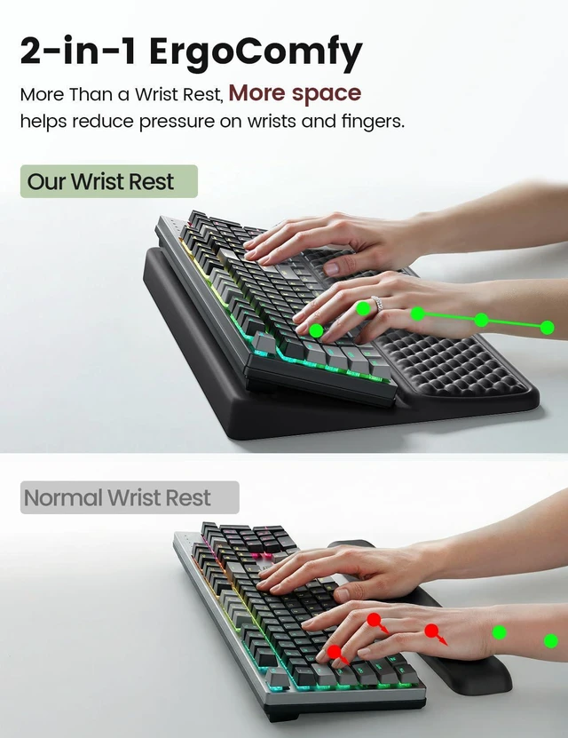 Alt view image 4 of 7 - Extra-Large Wrist Rest with Keyboard Stand, Ergonomic Wrist Support Pad, Soft Memory Foam Wrist Cushion for Mechanical 100% Full-Size Keyboard, Carpal Tunnel Pain Relief, Black