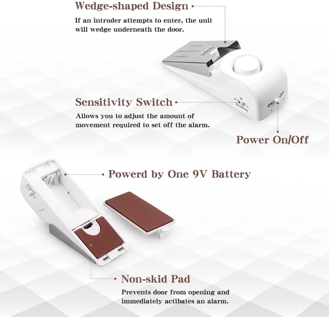 Alt view image 2 of 7 - Door Stop Alarm with 120DB Siren Door Stop for Home & Travel (White) (Pack of 2)