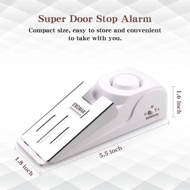 Alt view image 3 of 7 - Door Stop Alarm with 120DB Siren Door Stop for Home & Travel (White) (Pack of 2)