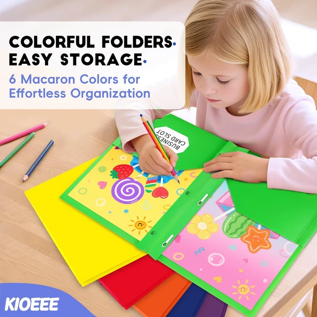 Alt view image 6 of 7 - 48Pcs Plastic Folders with Pockets and Prongs (Multi-Colored),Letter Size,Business Card Slot,Bulk 2-Pocket Folder for School Office or Home,Durable Acid-Free Poly,Back to School Supplies