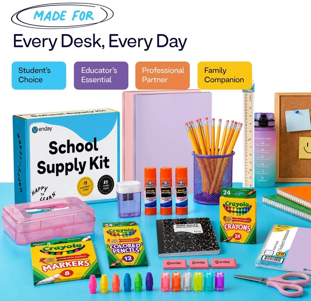 Alt view image 4 of 7 - Back to School Supplies Kit - Grades K-5, 83 Piece Back to School Supplies Kit, Kindergarten School Supplies Kids for Girls & Boys (1 Kit - Purple Pink)