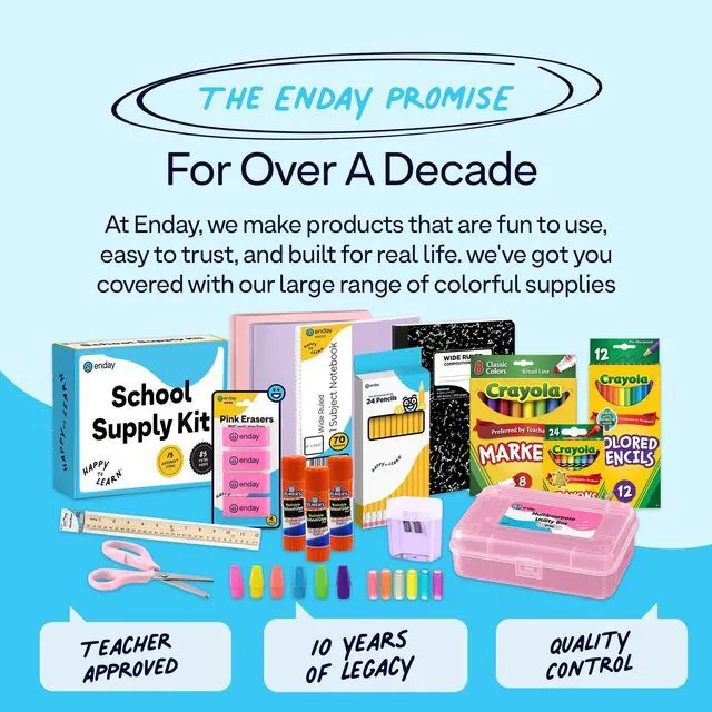 Alt view image 6 of 7 - Back to School Supplies Kit - Grades K-5, 83 Piece Back to School Supplies Kit, Kindergarten School Supplies Kids for Girls & Boys (1 Kit - Purple Pink)