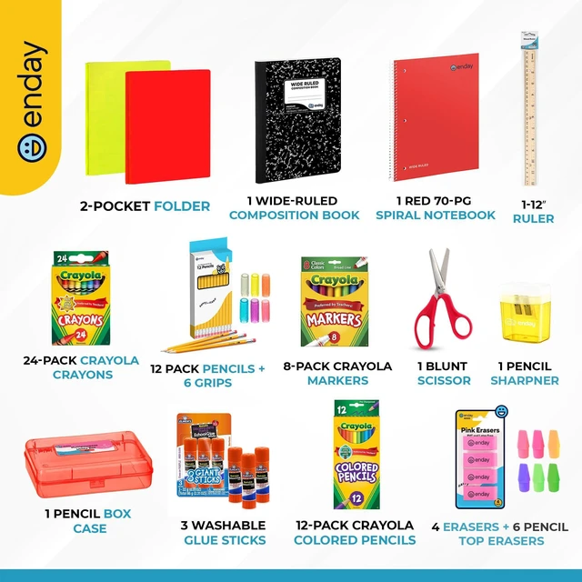Alt view image 2 of 7 - Back to School Supplies Kit - Grades K-5, 83 Piece Back to School Supplies Kit, Kindergarten School Supplies Kids for Girls & Boys