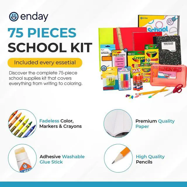 Alt view image 4 of 7 - Back to School Supplies Kit - Grades K-5, 83 Piece Back to School Supplies Kit, Kindergarten School Supplies Kids for Girls & Boys