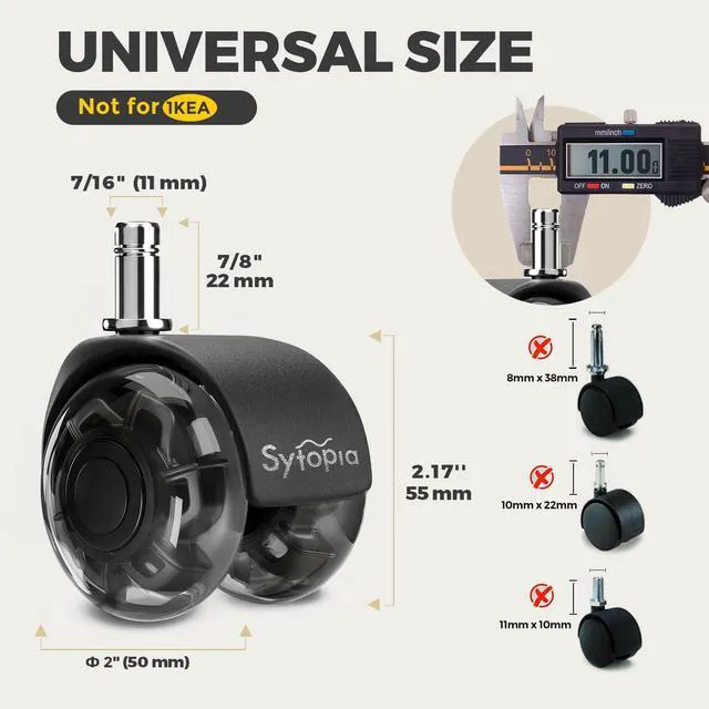 Alt view image 2 of 7 - Chair Wheels Replacement, Heavy Duty Office Chair Wheels for Hardwood Floors and Carpet, Replaces Mat Rubber Office Casters Universal Accessories Set of 5 Black