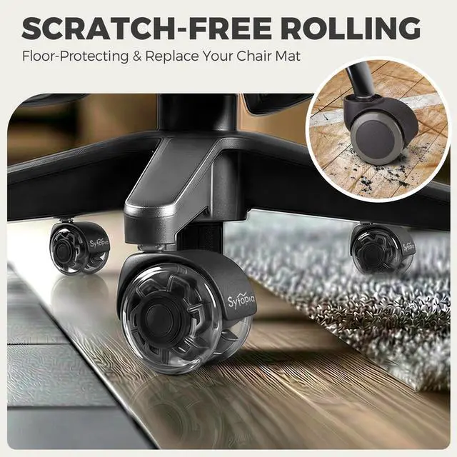 Alt view image 5 of 7 - Chair Wheels Replacement, Heavy Duty Office Chair Wheels for Hardwood Floors and Carpet, Replaces Mat Rubber Office Casters Universal Accessories Set of 5 Black