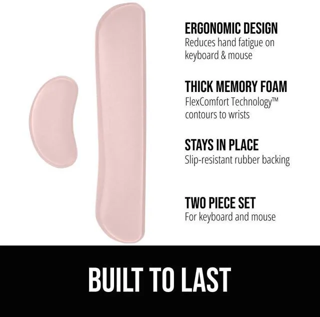 Alt view image 2 of 7 - Memory Foam Wrist Rest for Computer Keyboard, 2 Piece Pink Silky Mousepad Rest, Ergonomic Design for Typing Pain Relief, Mouse Pad Support for Hand and Arm, Work and Gaming Accessories