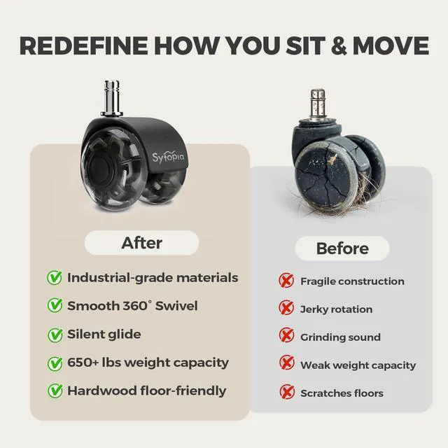 Alt view image 7 of 7 - Chair Wheels Replacement, Heavy Duty Office Chair Wheels for Hardwood Floors and Carpet, Replaces Mat Rubber Office Casters Universal Accessories Set of 5 Black