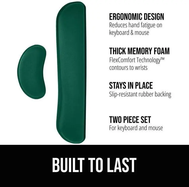 Alt view image 2 of 7 - Memory Foam Wrist Rest for Computer Keyboard, 2 Piece Green Silky Mousepad Rest, Ergonomic Design for Typing Pain Relief, Mouse Pad Support for Hand and Arm, Work and Gaming Accessories