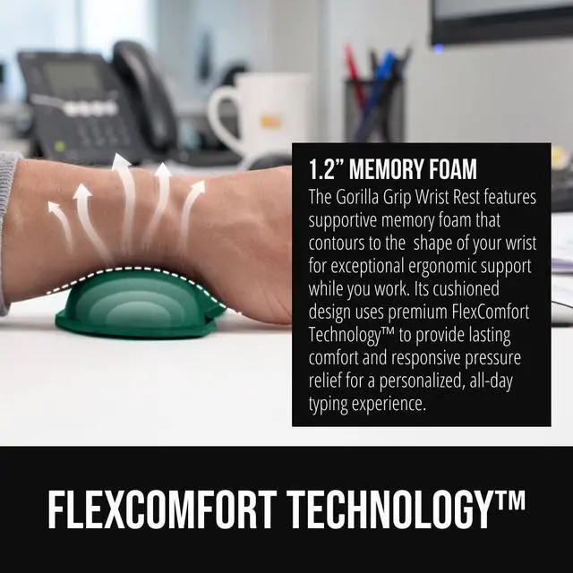 Alt view image 4 of 7 - Memory Foam Wrist Rest for Computer Keyboard, 2 Piece Green Silky Mousepad Rest, Ergonomic Design for Typing Pain Relief, Mouse Pad Support for Hand and Arm, Work and Gaming Accessories