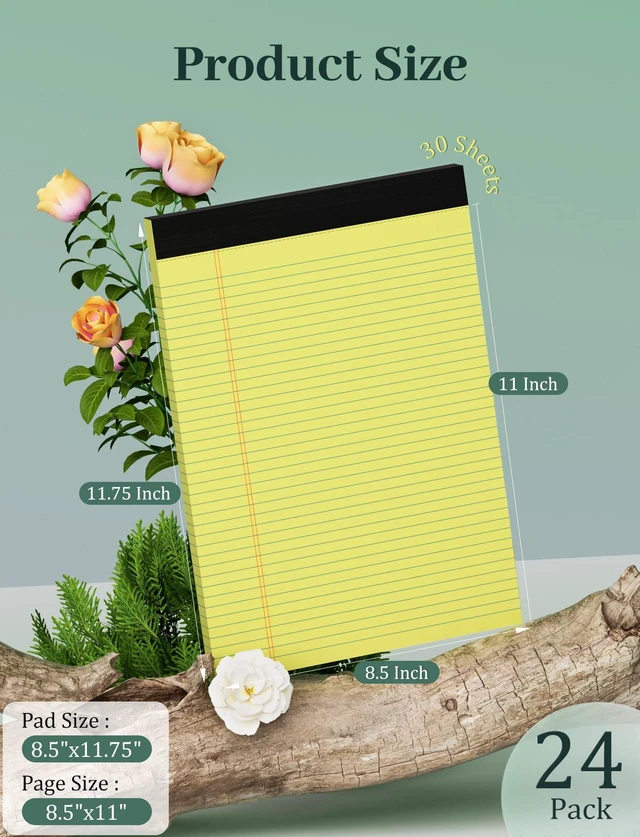 Alt view image 2 of 7 - 24 Pack Yellow Legal Pads 8.5 x 11, Letter Size Lined Writing Note Pads Yellow Paper Pads 8.5 x 11 College Ruled Legal Pad Writing Paper Tablets Pads 30 Sheets Per Yellow Lined Legal Notepads