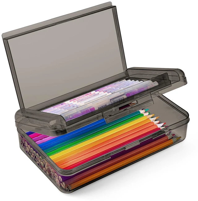 Main image of Double Layer Plastic Hard Clear Color Pencil box Case for Girl Boy kids Colored Cute kids Pen Case Box for Marker Crayon,School Office Art Supplies Storage Organizer Box,Medium Size